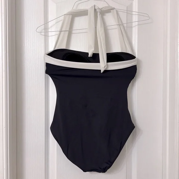 Lauren Ralph Lauren Bel Air Solids Shirred Bandeau black and white Size 4 - Picture 5 of 6